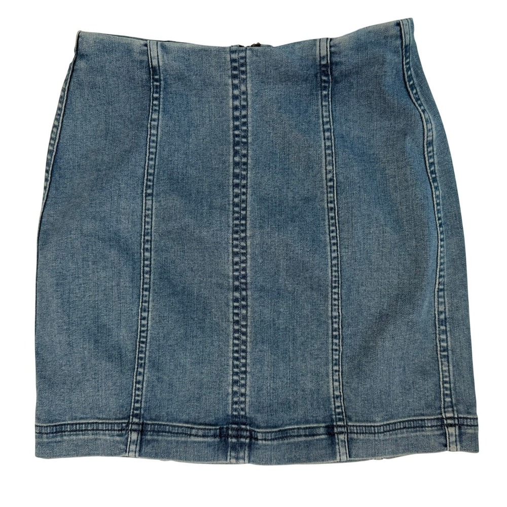 Free‎ People Modern Femme Stretch Denim Mini Skirt Medium Wash High Waist Size 2